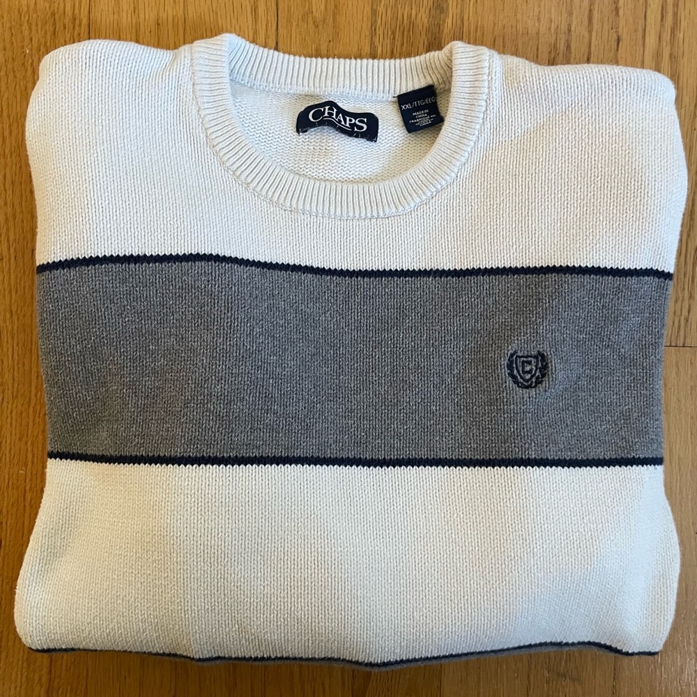 Chaps Men's White and Gray Sweater